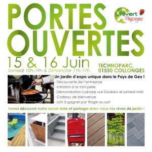 evenement dans le pays de gex : portes ouvertes chez univert paysages. Jardin d'exposition unique, création de terrasses, cours, portails, spa, piscines, pergolas, clôture, etc. Jardinier entretien de jardin en SAP