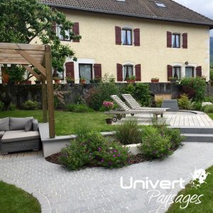 allée piétonne de jardin en pas japonais, paysagiste-pays-de-gex, vumbens valleiry péron farges pougny collonges challex