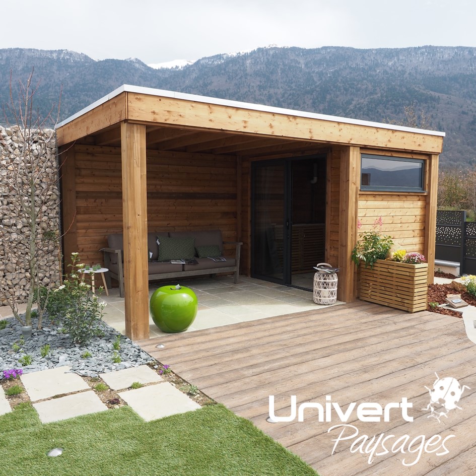 Poolhouse moduland epone en bois construction châlet de jardin pays de gex univert envie2bois toiture végétali (1)