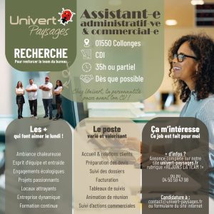 Recrutement offre d'emploi pays de gex assistante administrative et commerciale bureau paysagiste entreprise annonce