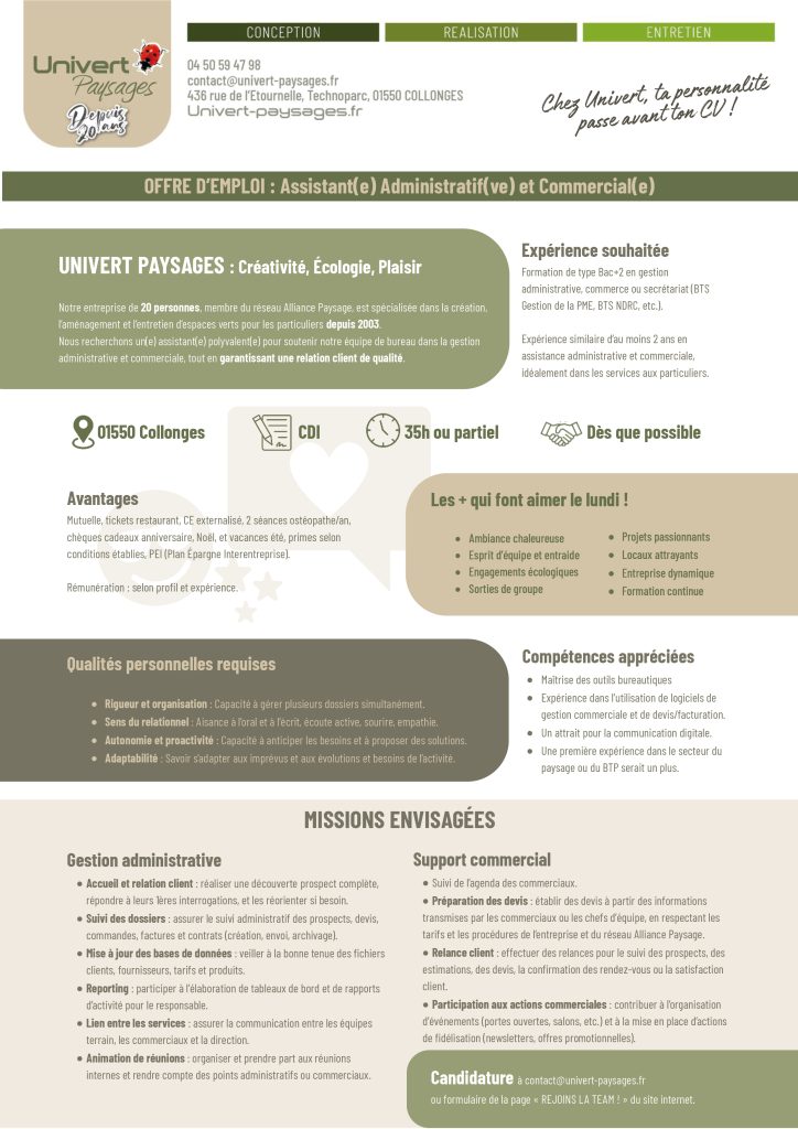 Recrutement teamunivert assistante administrative et comemrciale pays-de-gex paysagiste entreprise poste emploi