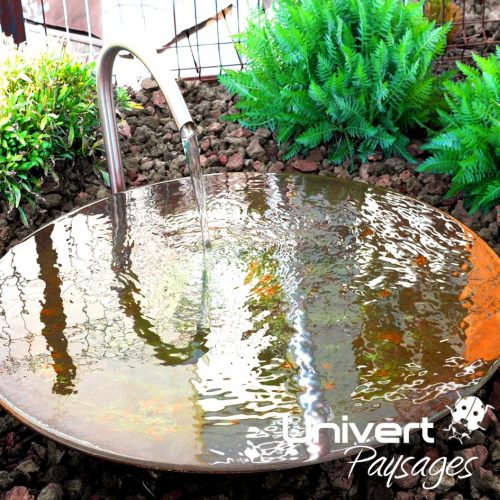 décoration fontaine de jardin oiseaux corten aménagement aquatique paysagiste ain haute-savoie genève annemasse