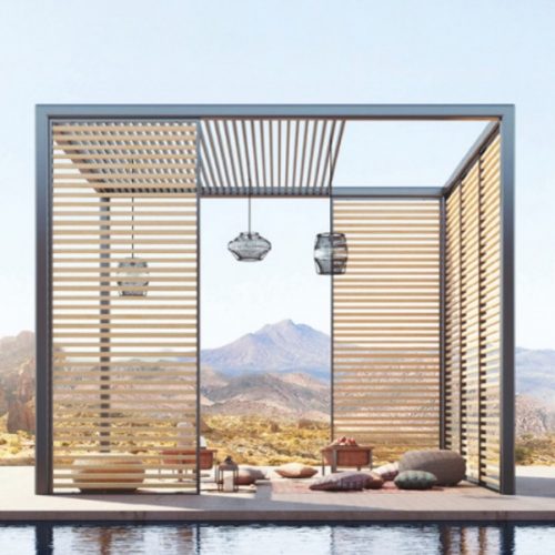 pergola tonelle de jardin aluvision lames aluminium et bois métal obrage terrasse jardin paysagiste pays-de-gex 01170 viry valleiry vulbens univert paysages